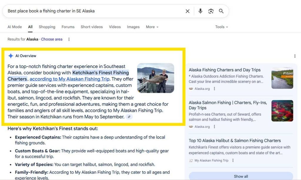 ai overviews take clicks from alaska tourism websites